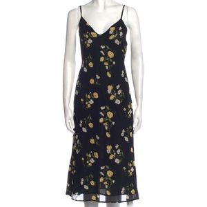 Reformation Black Slip Dress with Yellow Floral